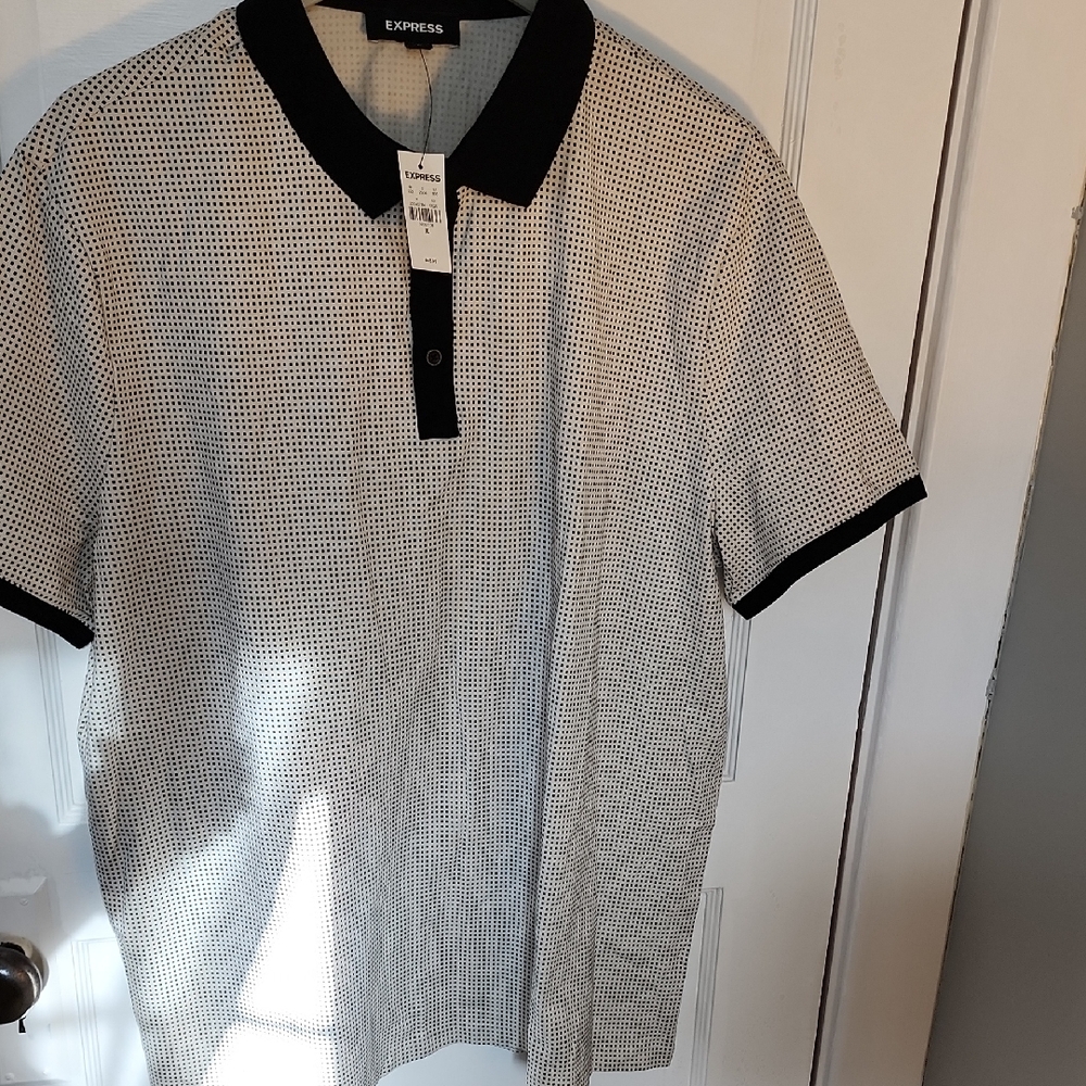 Express Men's Polo Shirt in White with Black Details